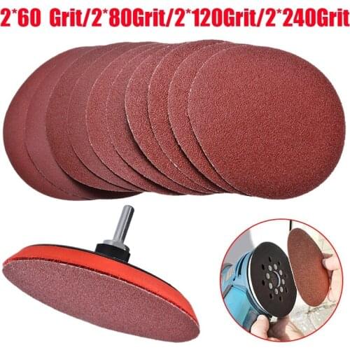 10pcs 125mm Sanding Disc Set Hook and Loop Sand Paper with Backing Pad Drill Adaptor For Polishing Cleaning Tools