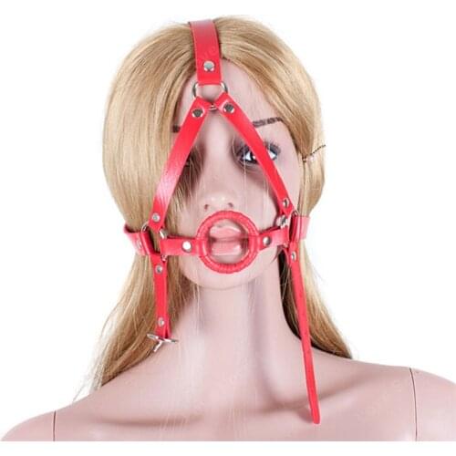 Red PU Leather Head Harness Muzzle Adult Games Roleplay Slave Bdsm Fetish Fantasy Bondage Restraints Oral Sex Toys for Couples