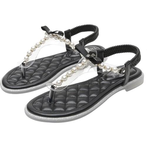 YSHUNIJ 2021 The New Online Celebrity Fairy Wind Pearl Flat Beach Sandals and Slippers Are Worn By Women Wearing Sandals