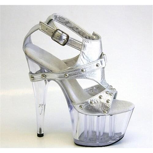 New style, beautiful silver rivet decorates high heel, 15 centimeters sexy model sandal, pole dancing shoe
