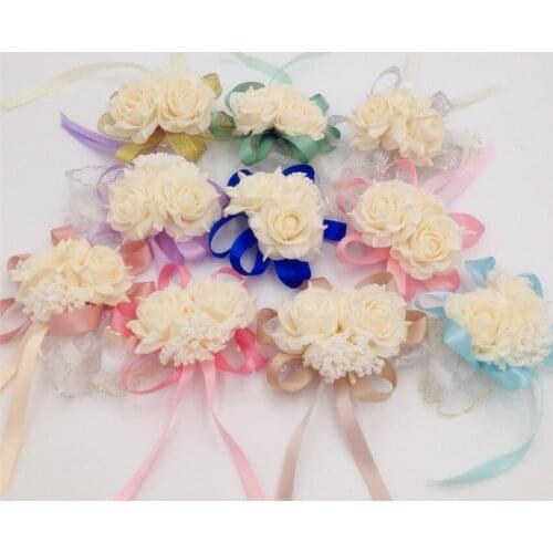 15 Pcs/lots Wholesale Fashion Artificial Brides Bridesmaid Wedding Bouquet Hand Flowers Wrist Corsages Multi Color Optional