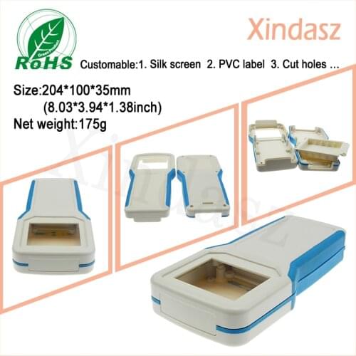 2pcs/lot plastic electronic project box enclosure case handheld project box handheld enclosure box 204*100*35mm