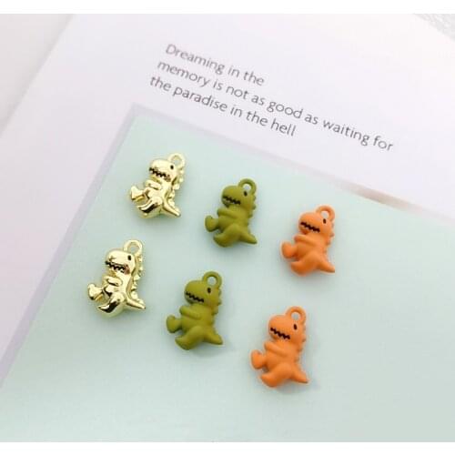 10pcs/pack Cute 3D Dinosaur Charms Metal Pendant Golden Color Earring DIY Fashion Jewelry Accessories 17x12x5mm