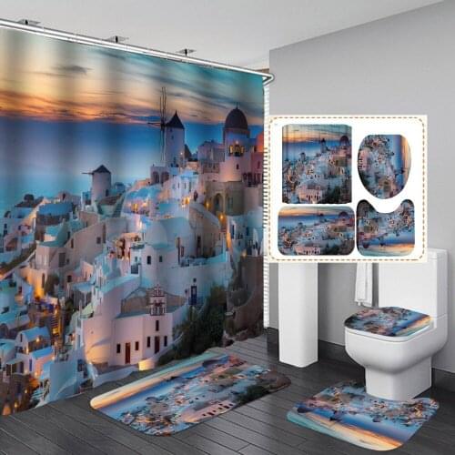 Romantic Snow City Shower Curtain Realistic Scenery With Non Slip Rug Mat Bathroom Curtain Waterproof Polyester Home Decor 180cm