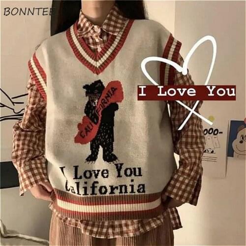 Sweater Vest Women Loose Korean Style Knitting Casual Students School Girls Daily Clothing All-match Oversize Sleeveless Regular