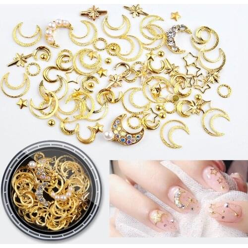 1box Star Moon Design Alloy Nail Art Decorations Artificial Crystal Pearl Rhinestones For Nails DIY Charm Jewelry Nail Ornaments