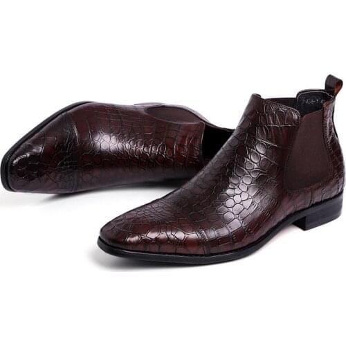 High Quality Genuine Leather Mens Ankle Boots Business Shoes Pointed Toe Male Footwear Sapatos Masculino Slip On Chelsea Boots