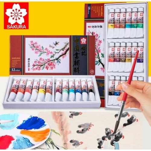 Japan Sakura Stationery Painting Material Chinese Painting Pigment 12 Color 18 Color 24 Color Set Watercolor Paint