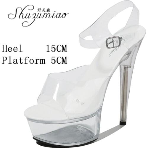 Clear Crystal Thin Heels Womens Shoes Sexy Bar Nightclub Platforms Super High Heel Sandals 15cm Walking Show Pole Dance Shoes
