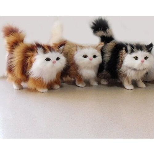 1PC Simulation Real Hair Cat Doll Animals Toy Cats Cute Pet Plush Toy Model Ornaments Electronic Pet