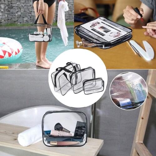 3Pcs PVC Clear Transparent Toiletry Cosmetic Bags Travel Makeup Bag Pouch