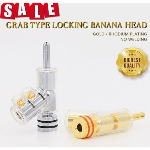 4pcs Hi-end Brass Copper Plated Gold Or Rhodium Gun-type Audio Video Speaker Adapter 6mm Banana Connector Audio Plug