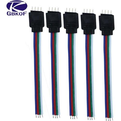 5pcs/Lot 10cm RGB 4 pins Male Connector Wire Cable For 5050 3528 RGB Led strip, Male Type 4 Pin Needle Connector Free Shipping