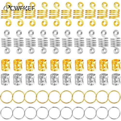 60pcs/set Metal African Hair Rings Beads Cuffs Tubes Charms Dreadlock Dread Hair Braids Jewelry Decoration Accessories