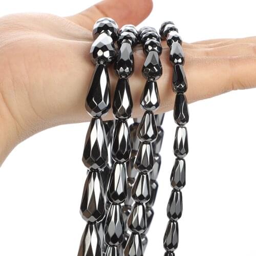 Faceted Water Droplets Shaped Black Hematite Natural Stone Beads Loose Spacer Beads for Jewelry Making Bracelet DIY Accessories