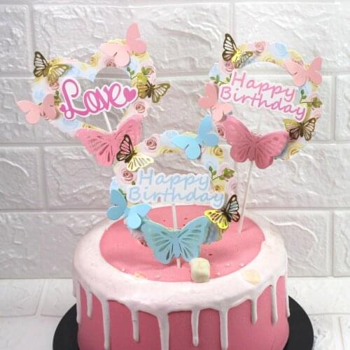 Happy Birthday Cake Toppers Butterfly Cake Toppers Handmade Painted Wedding Birthday Party Cake Decoration Cake Baking Supplies