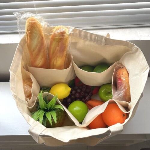 Cotton Canvas Women Shoulder Bag Grocery Foldable Large Eco Handbags pockets Casual Reusable Shopping Bag Lady Tote Bags Large