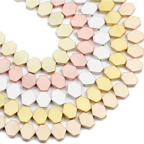 JHNBY Matte Gold Silvers Hexagon Hematite Natural Stone 10X9mm 43pcs Spacer Loose Beads For Jewelry Making Diy bracelet Findings