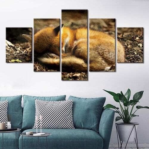Canvas Painting Sleeping Fox Wall Art 5 PCS Picture Canvas Prints Modern Wall Pictures Home Decor