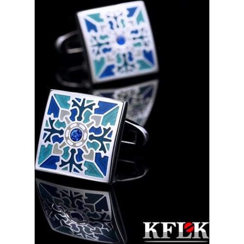 KFLK jewelry French shirt cufflink for mens Brand Blue Cuff link Button High Quality Luxury Wedding Groom Enamel guests