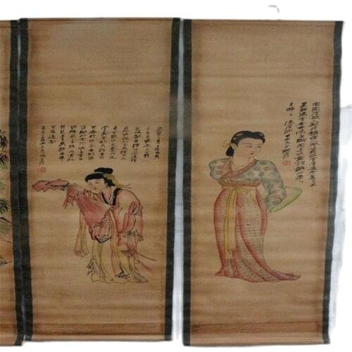 China Scroll Painting Four Screen Paintings Middle Hall Hanging Painting Zhang Daqians Picture Of Ladies Four Beauties