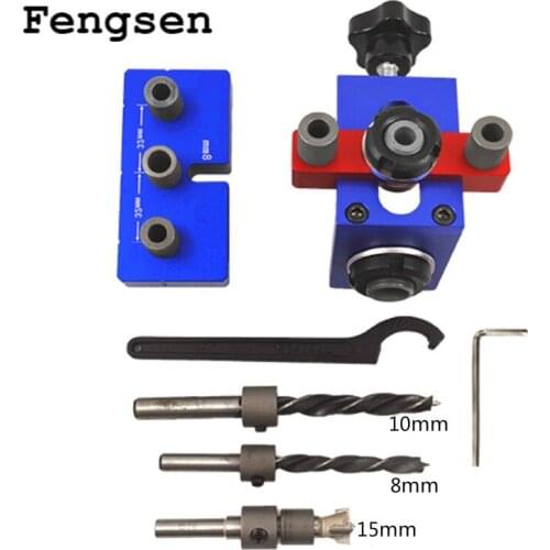 Woodworking Doweling Jig Pocket Hole Drilling Locator Jig Kit w/ 8/10mm Drill Bit Vertical Drill Guide Hole Puncher Locator Tool