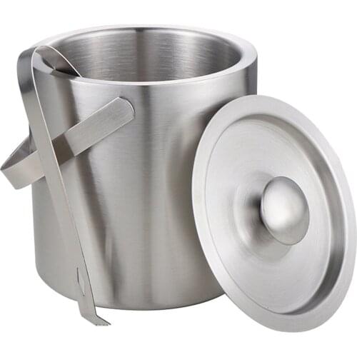 130ml Brushed Ice Cube Container Stainless Steel Ice Bucket Double Walled Ice Bucket Container with Tongs Lid Tweezer