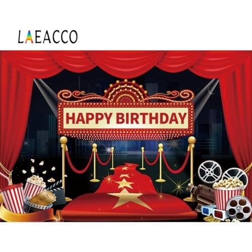 Laeacco Stage Red Carpet Happy Birthday Party Superstar Movie Shiny Star Baby Child Poster Photo Background Photography Backdrop