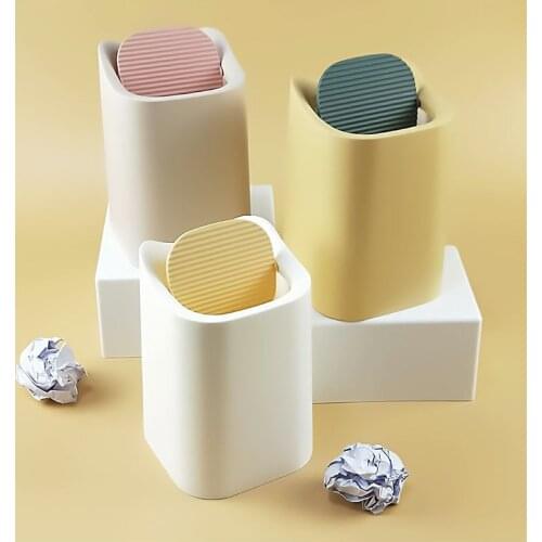 Desktop Small Trash Can Mini Office Basket Portable Bedroom Living Room Bathroom Garbage Bin Rolling Cover Plastic Waste Bin Ins