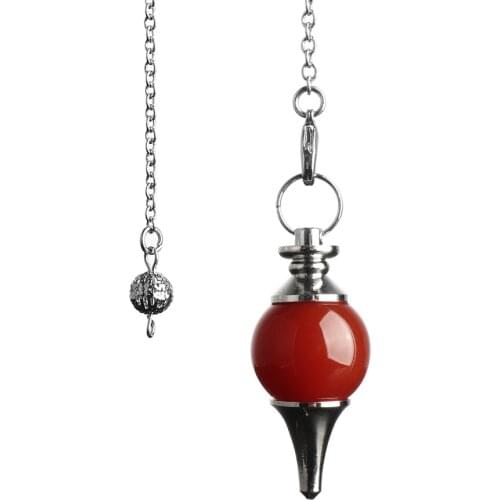 Men Women Balance Reiki Natural Stone Healing Crystal Red Agates Dowsing Pendulum Circular Cone Pendant For Divination