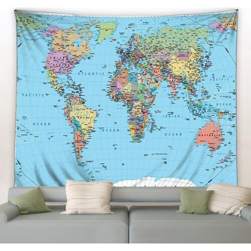 World Map Tapestry Wall Hanging Hippie Psychedelic Large Carpet Bedroom Living Room Background Cloth Bohemian Art Decor Blanket