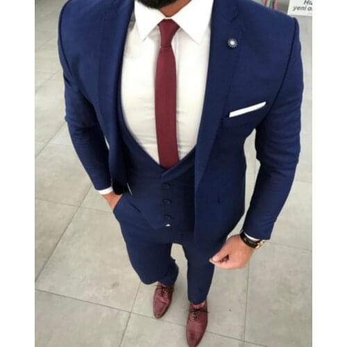 2017 Latest Coat Pant Designs Navy Blue Men Suit Jacket Prom Tuxedo Slim Fit 3 Piece Groom Style Suits Custom Blazer Masuclino