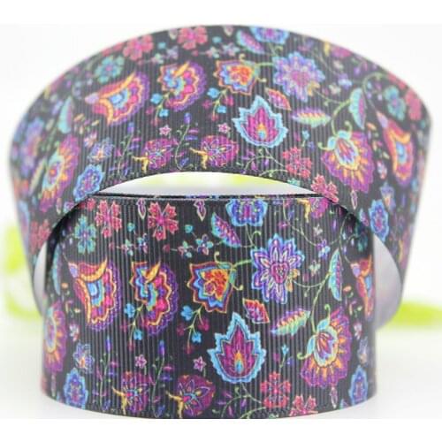 New black single face flower printed grosgrain ribbon 38mm 25 yards christmas wedding derective fabric ribbons