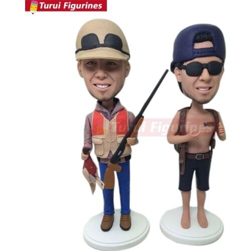 Hunter Fisher Custom Bobble Head Personalized Clay Figurine Based on Customer Photo Birthday Cake Topper Husband Boyfriend Son B