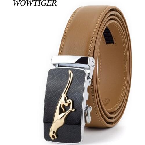 WOWTIGER Men`s Luxury Designer fashion Cowhide leather belts for men waist strap automatic buckle black belt male ceinture homme