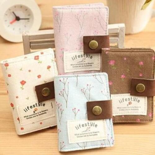 Retro Florals Women Credit ID Card Clutch Bag Wallet Purse Holder Pouch Coin Bag Rural Style Floral Canvas Card Bag Wallet