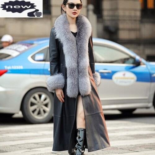 Luxury Fox Fur Collar Sheepskin Coat Women Brand Elegant Real Leather Long Jackets Female Winter Streetwear Office Overcoat