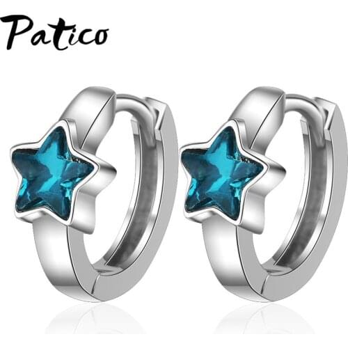 Luxury Brand 925 Sterling Silver Blue CZ Clear Crystal Hoop Earrings For Women Wedding Party Lovers Gifts Jewelry