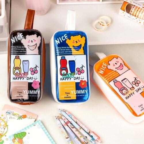 Student Stationery Cute Kawaii Cartoon Pencil Case Cosmetic Bag Transparent PVC Storage Bag Cute Bags Kids School Supplies