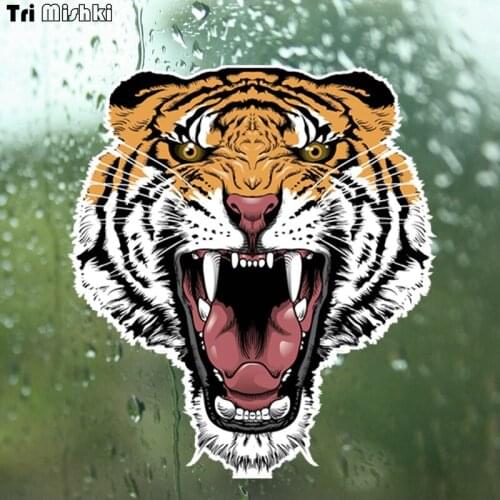 Tri Mishki WCS155 16x14cm anger tiger head car sticker funny colorful auto automobile decals