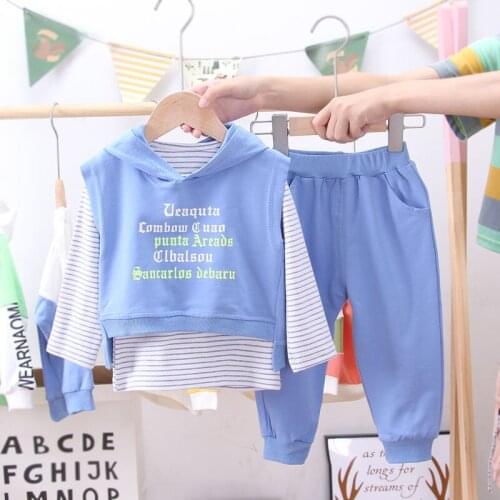 Spring Autumn Fashion Kids Cotton Clothes Baby Boy Girls Hood vest T-Shirts Pants 3Pcs/sets Out Children Toddler Tracksuits sets