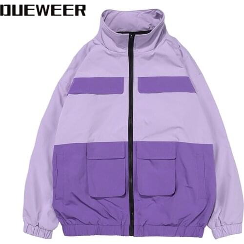 Dueweer Mens Coach Jackets Cargo Windbreaker Gray Purple Thin Zipper Men Windbreaker Jacket Outwear Streetwear
