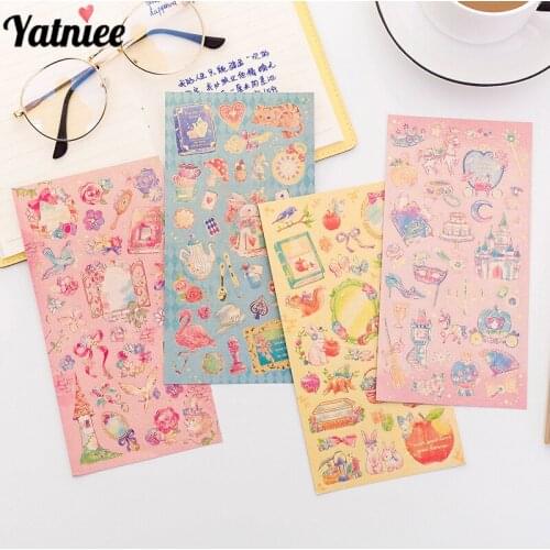 Yatniee 3pcs Romantic Fairy Tale Stickers World Princess Flower Sticker Decoration Hand Book Decor Stationery Bronzing Sticker