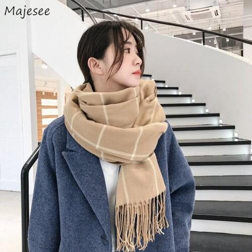 Women Scarves Fresh Plaid Couple Tassel Knitting Ulzzang Stylish All-match Winter Female Soft Warm Office Lady Daily Hot Selling