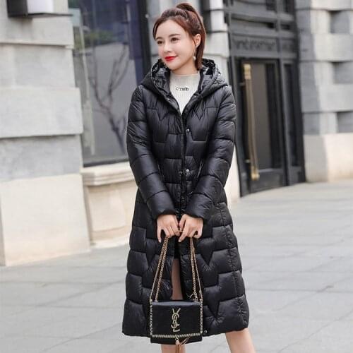 2020 Winter Down Jacket for Women Slim X-Long Solid Casual Down Coat Female Hooded Thicken with Sashes Plus Size Womens Outwear