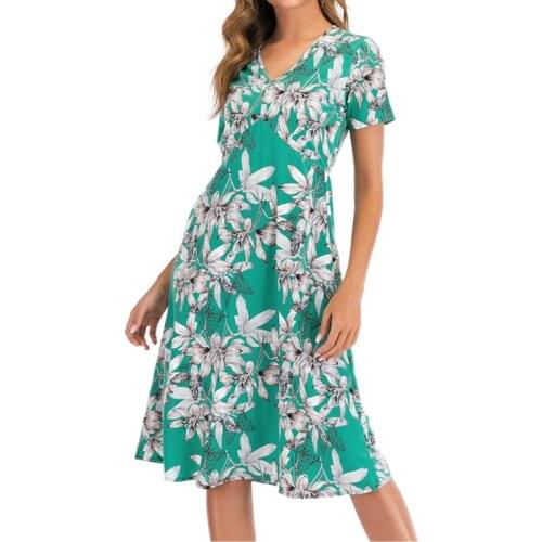 Boho Beach Casual Dress Women Summer Floral Print Plus Size Dress Vintage Soft V Neck Midi Dress Vestido