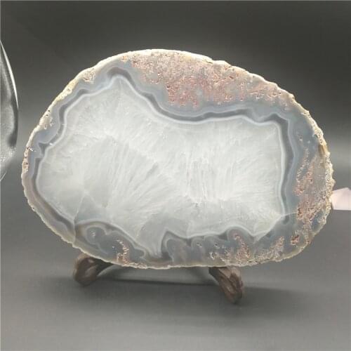 1.6kg Beautiful Large Polished Agate Slab Platter With Stand
