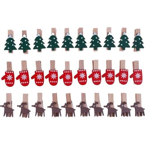 10Pcs/lot Christmas Tree Elk Goves Wood Clips Mini Wooden Clothes Photo Paper Peg Pin Clothespin Craft Clips