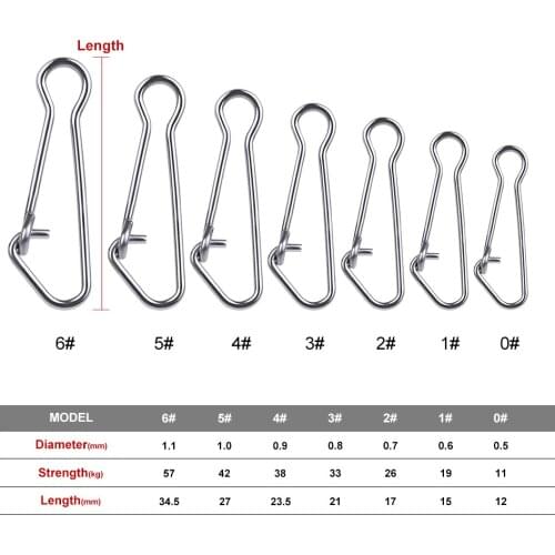 PROBEROS 1000pcs Hooked Snap Fishing Barrel Swivel Safety Snap 12mm-29mm Swivel Snap 0#-6# Fishing Swivels Fishing Accessories