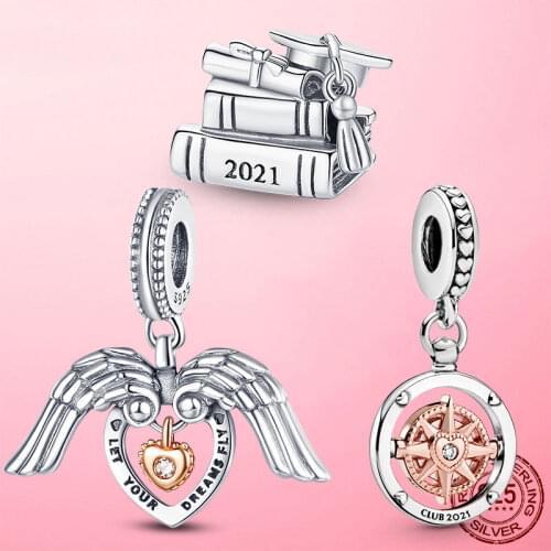 Club 2021 Compass 925 Sterling Silver Club 2021 Compass Dangle Charm Pendant Fit Original Pandora Bracelet Silver Jewelry Gift